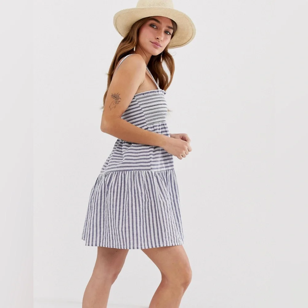 Urban Outfitters Lumiere Woven Blue/ White Stripe Dress. New with tag - Picture 2 of 11
